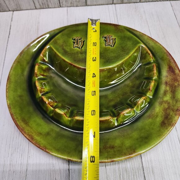 Vtg Glazed Green Two Toned Ceramic Ashtray with 11 Slots German Gothic Markings - Picture 9 of 10